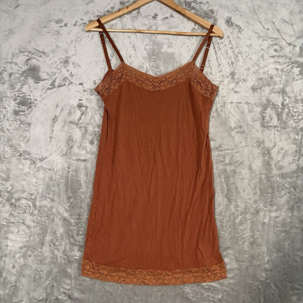 90s Style Terracotta Lace Trim Tank Top Size L Boho Coquette Burnt Orange Cami
